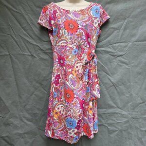 TALBOTS $139 Smooth Stretch Pink Paisley Floral Side Tie Dress